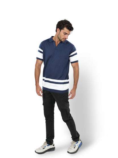 Blue Striped Cotton Polo