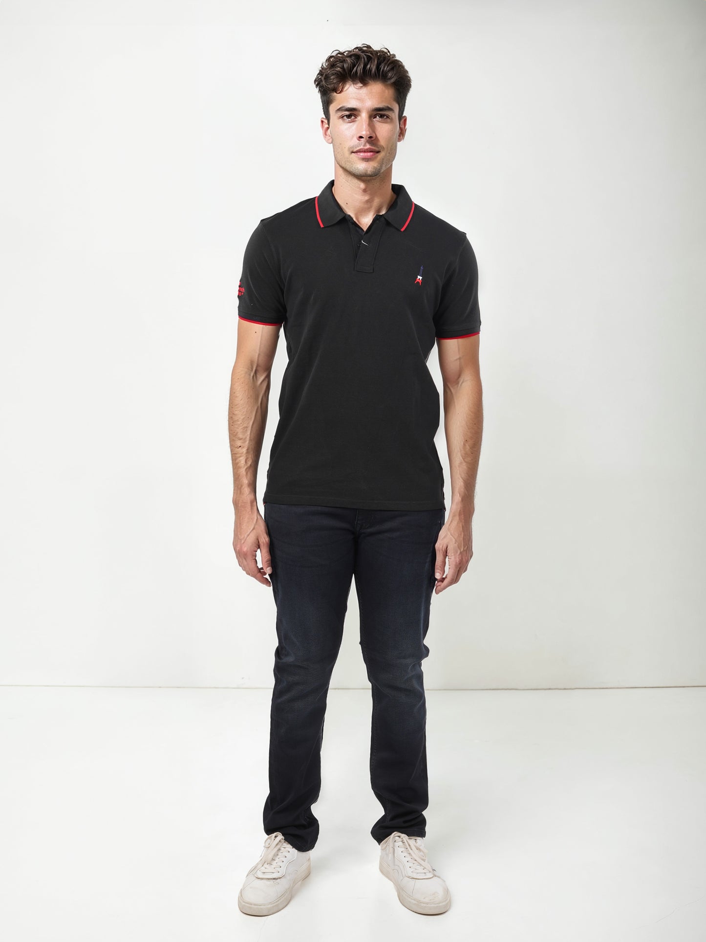 Black Solid Cotton Polo