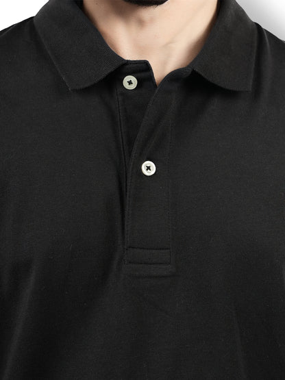 Black Solid Cotton Polo