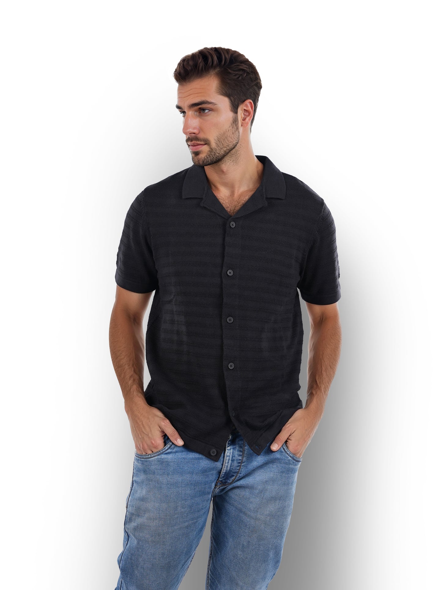 Black Solid Cotton Shirt