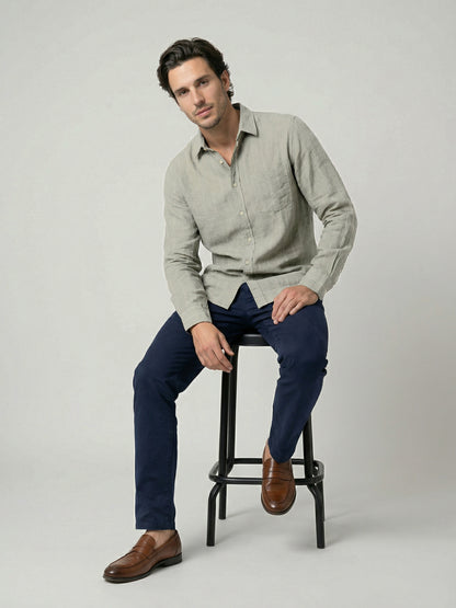 Celio Mens Khaki Solid Regular Fit Linen Shirts