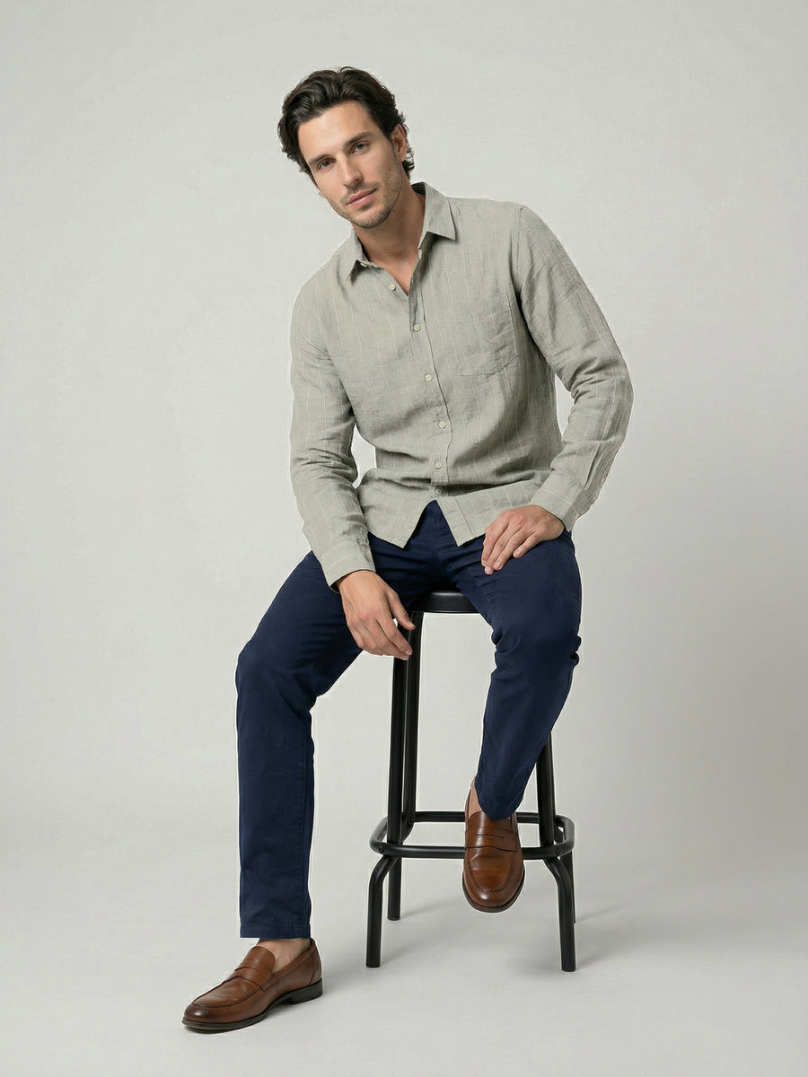 Celio Mens Khaki Solid Regular Fit Linen Shirts