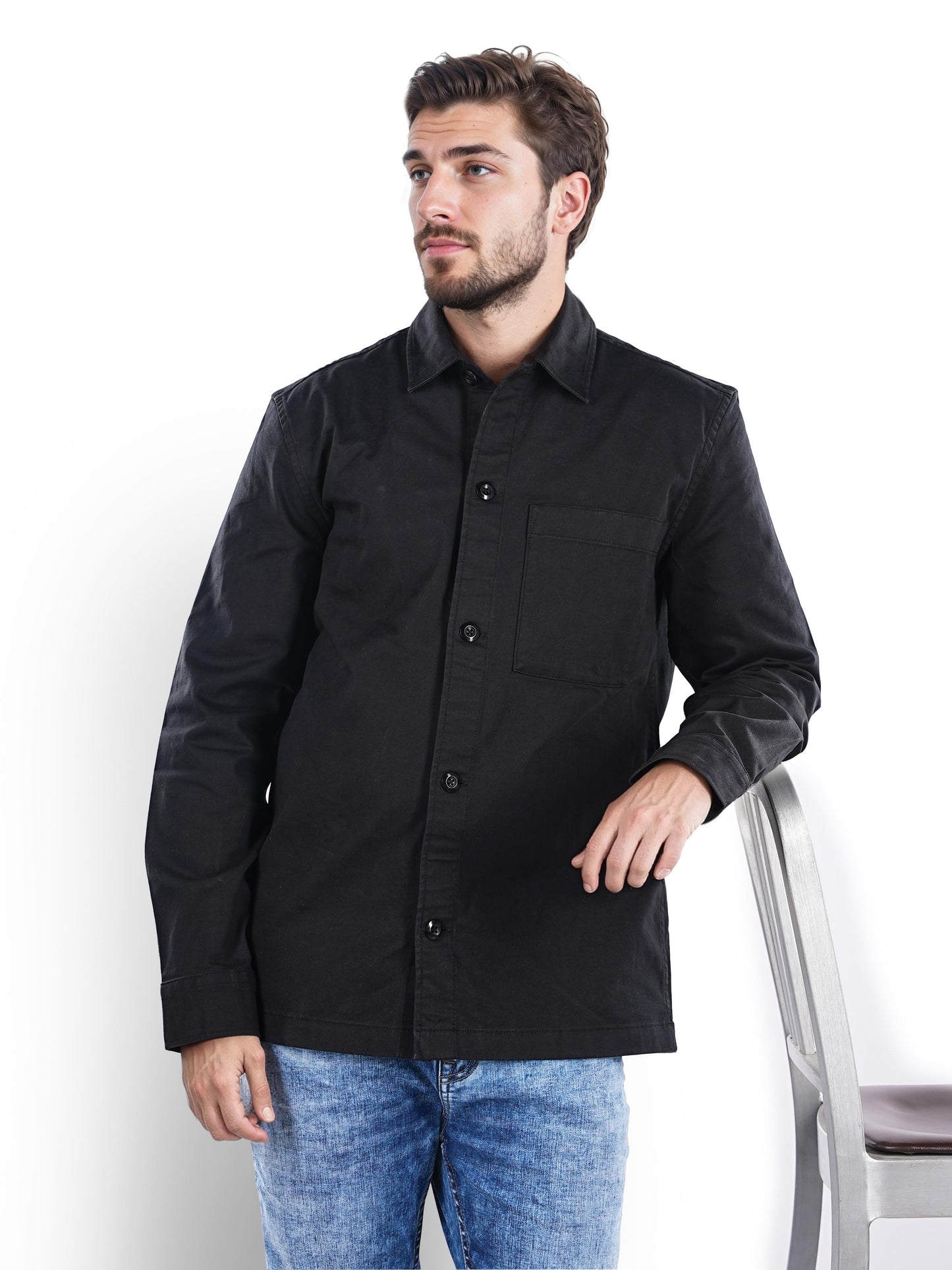 Black Solid Cotton Shirt