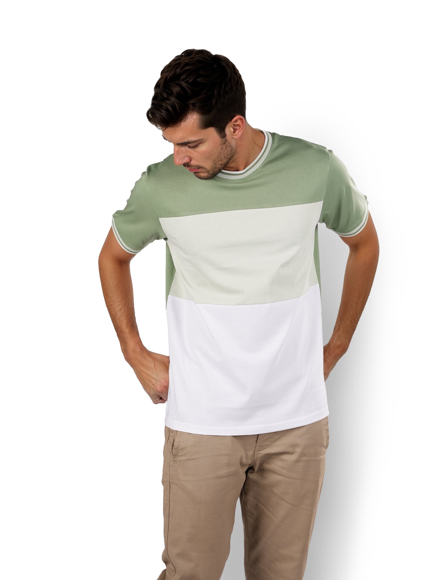 Green Colourblock Cotton T-shirt