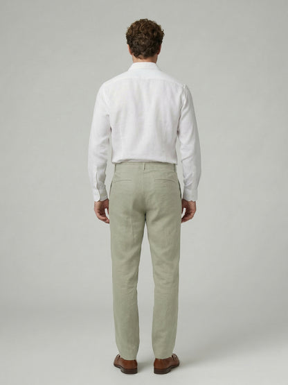 Celio Mens Green Solid Straight Fit Linen Casual Trouser