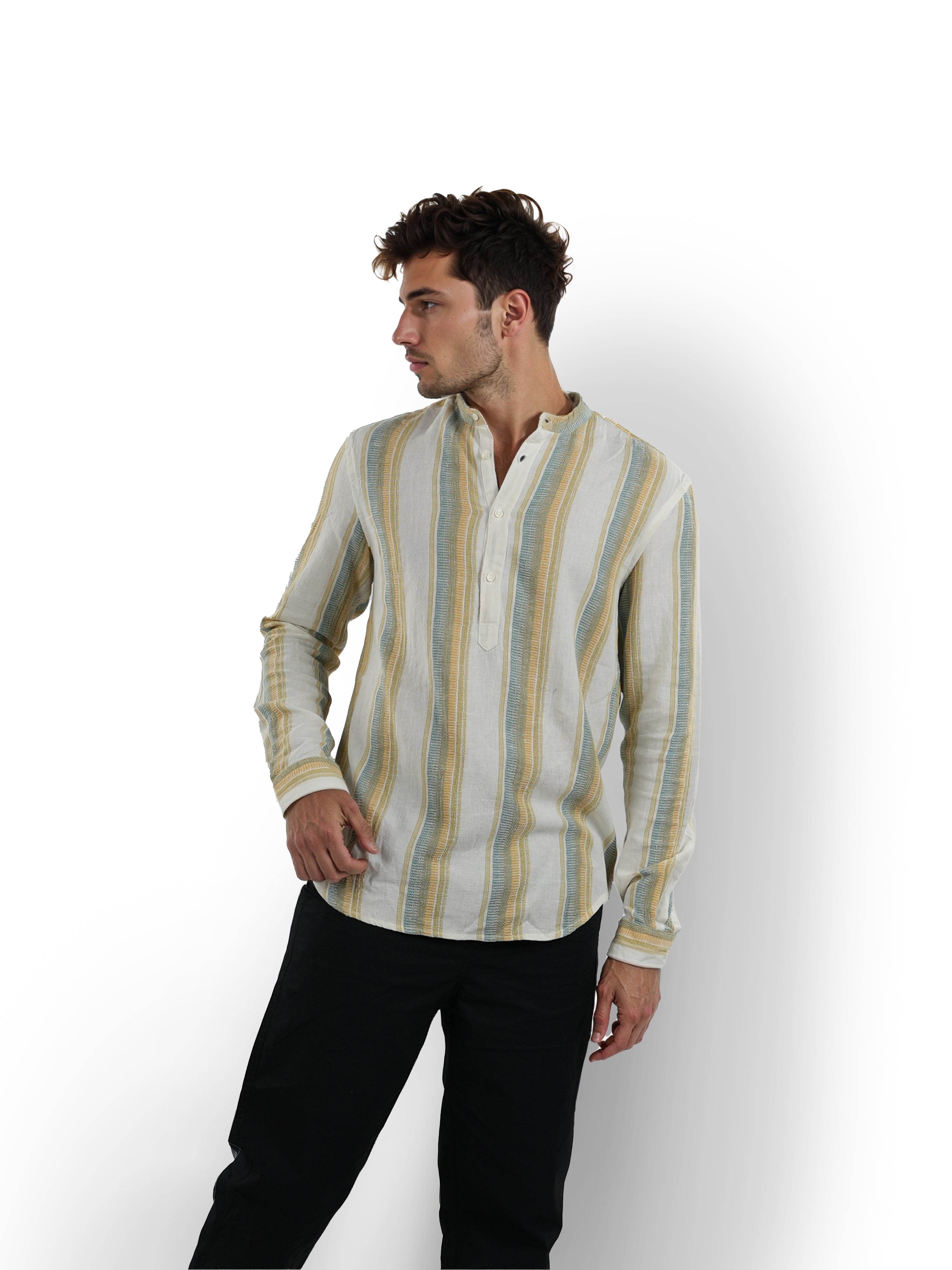 Beige Striped Cotton Shirt