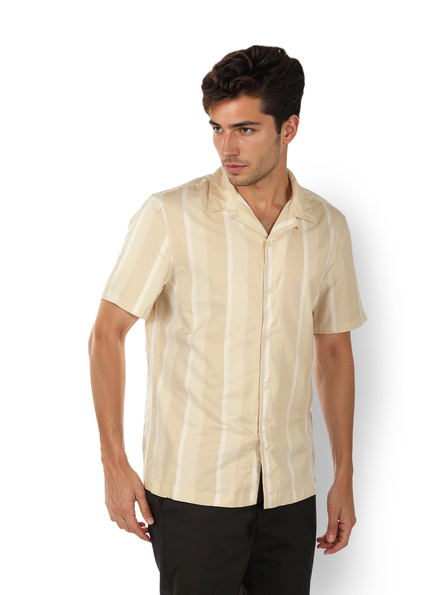 Beige Striped Viscose Shirt