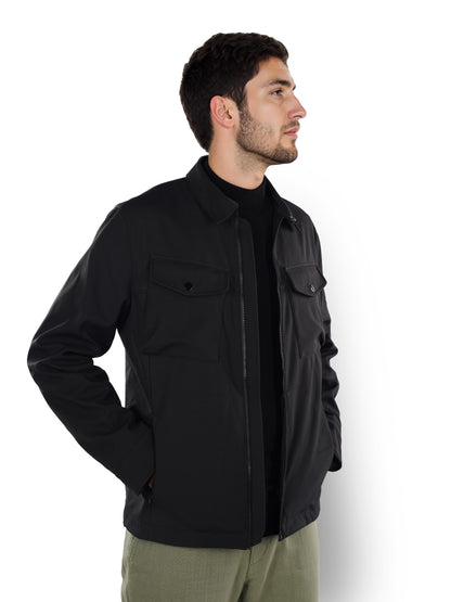 Black Solid Polyester Jacket