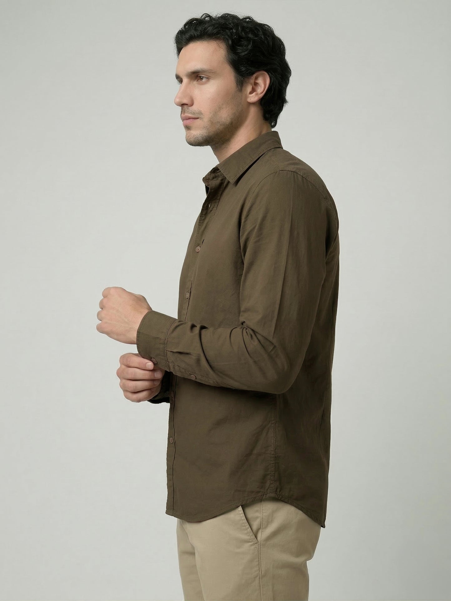 Celio Mens Olive Solid Regular Fit Cotton Shirts
