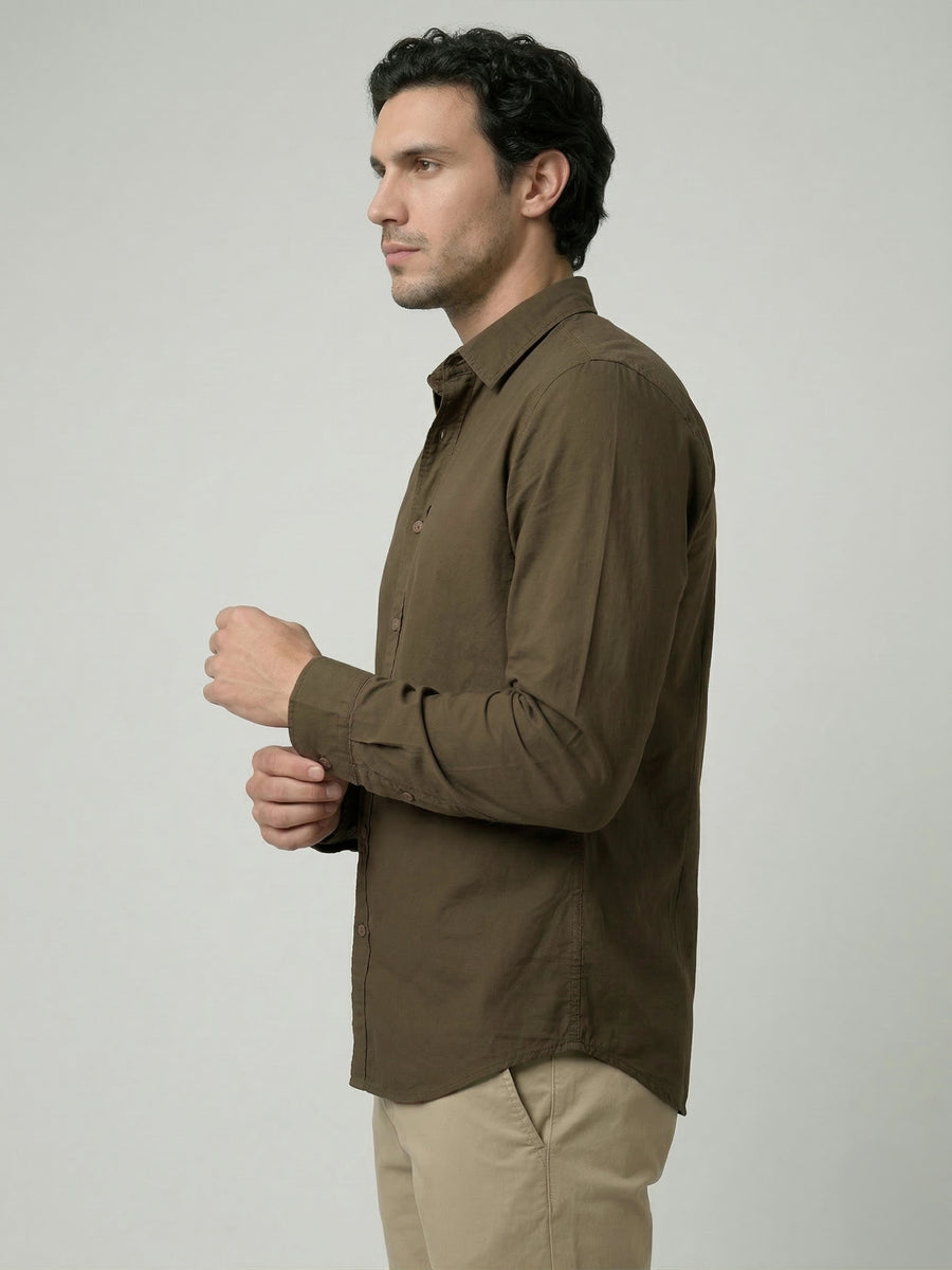 Celio Mens Olive Solid Regular Fit Cotton Shirts