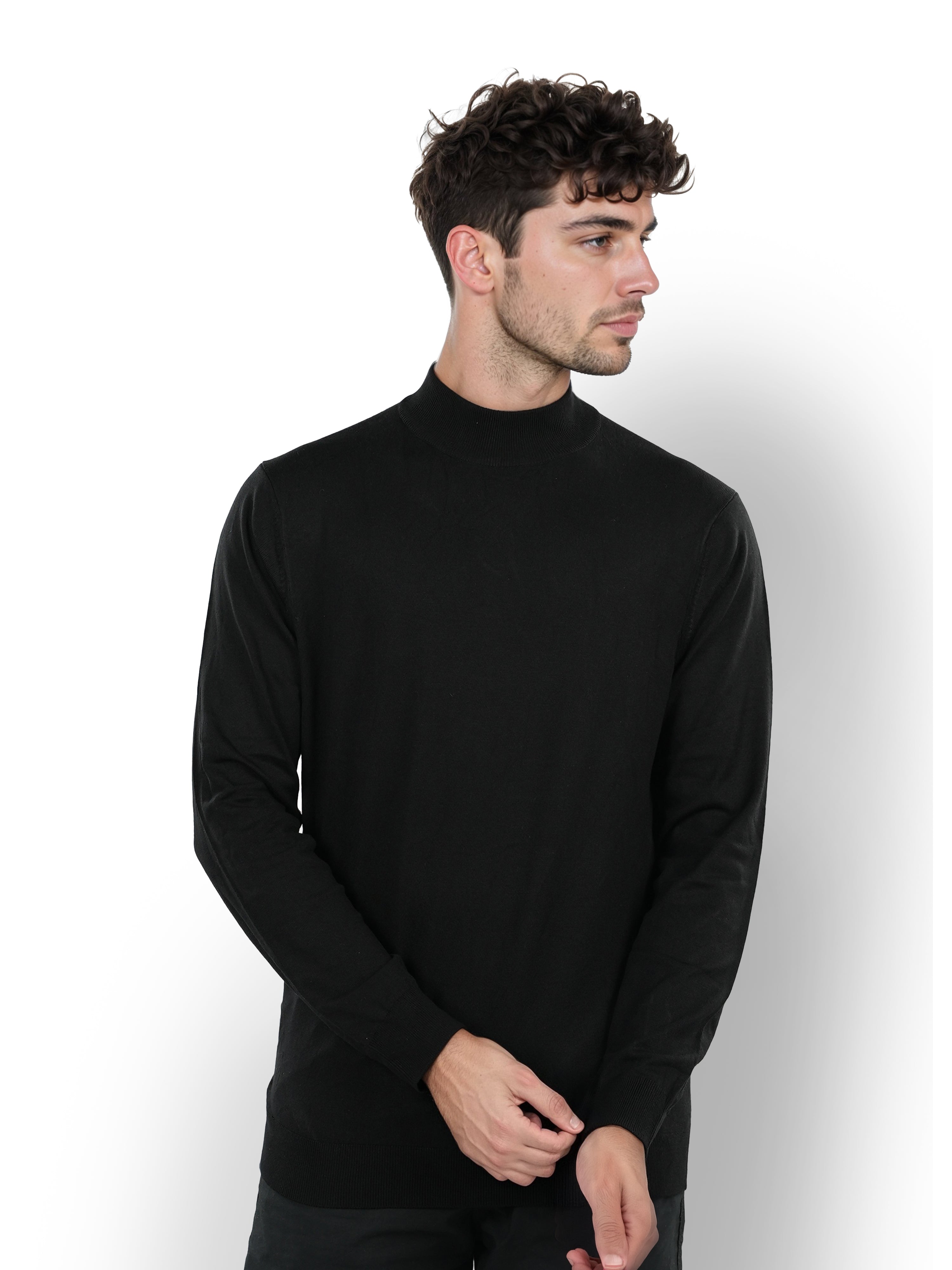 Black Solid Viscose Sweater