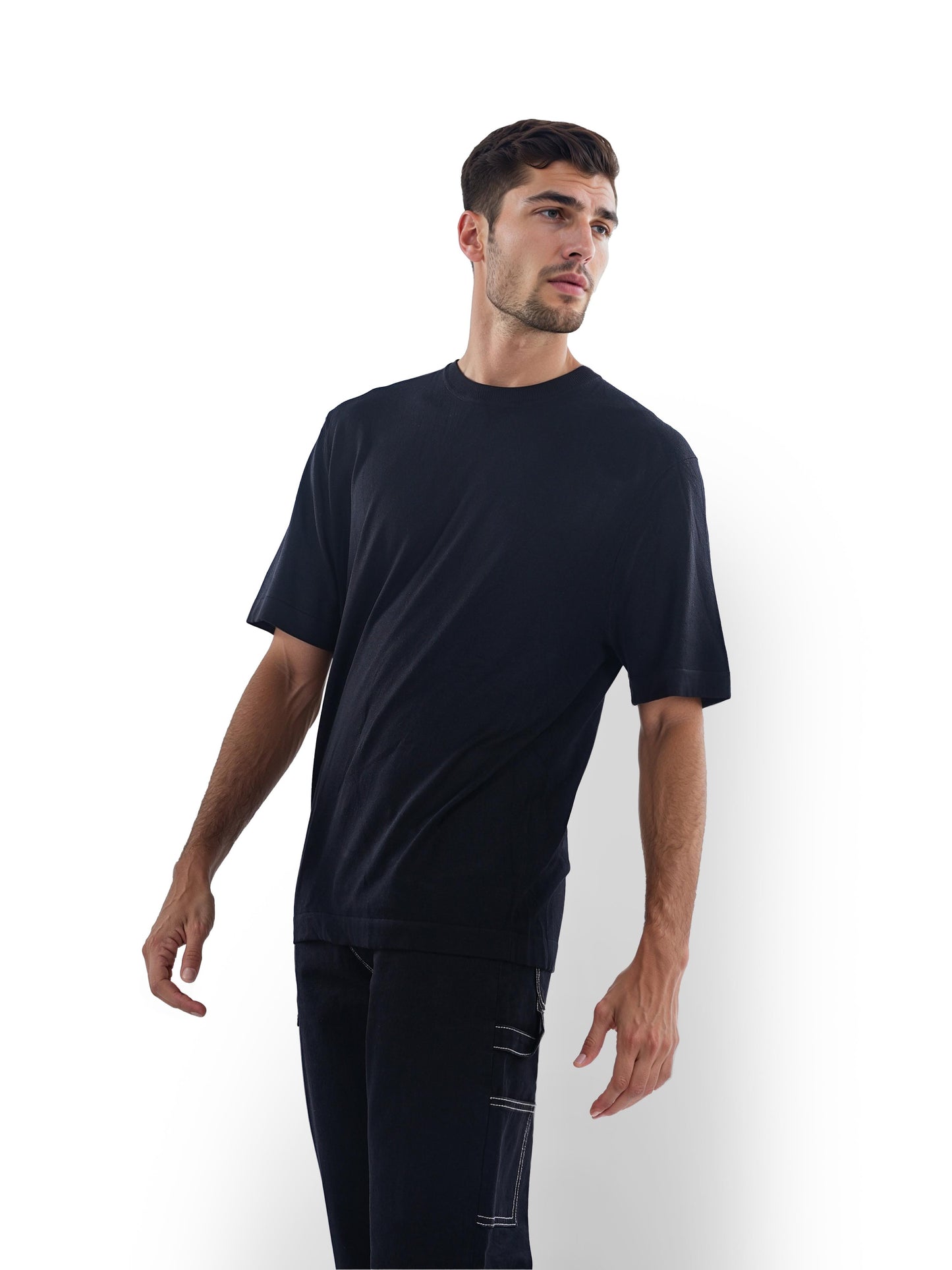 Black Solid Viscose T-shirt