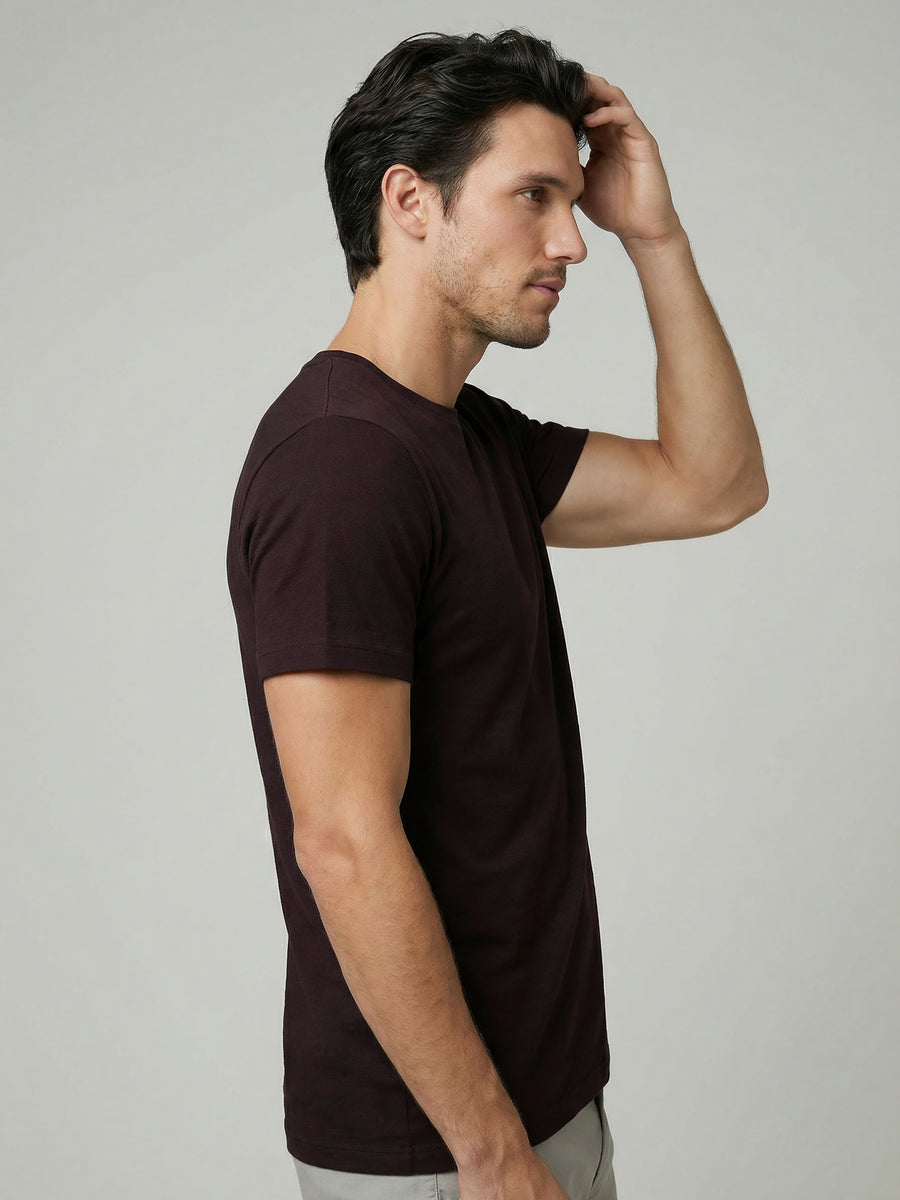 Celio Mens Brown Solid Slim Fit Cotton T-Shirts