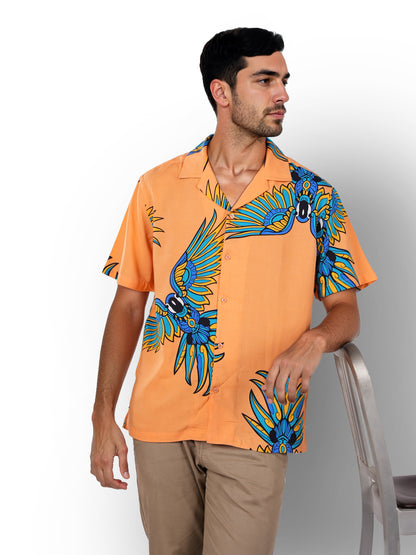 Orange Printed Viscose Shirt