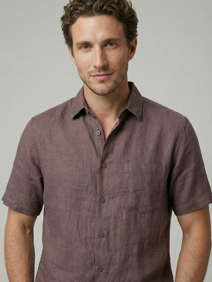 Celio Mens Brown Solid Regular Fit Linen Shirts