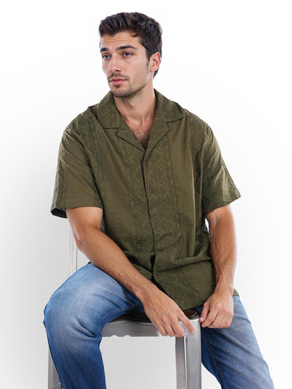 Green Embroidered Cotton Shirt