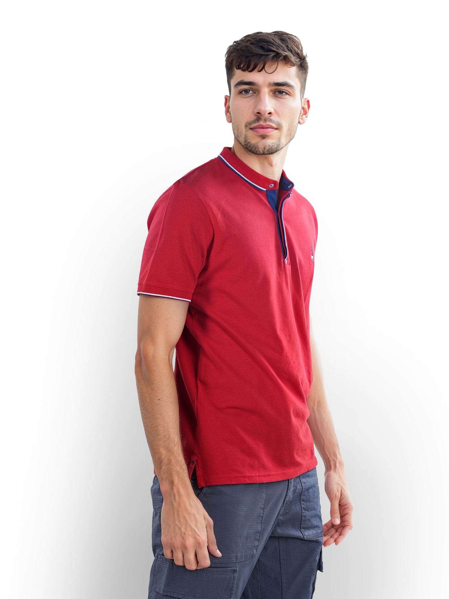 Red Solid Cotton Polo