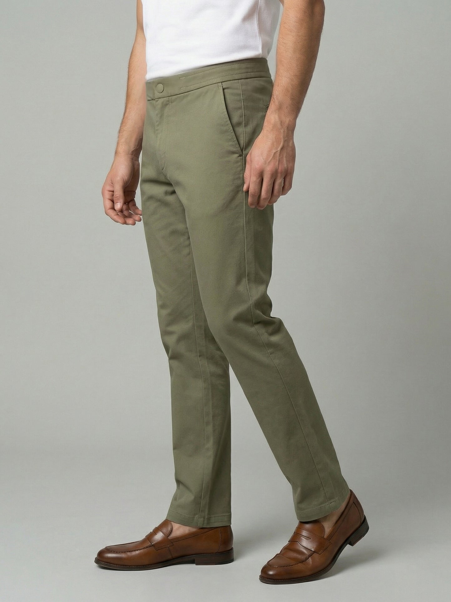 Celio Mens Olive Dobby Slim Fit Polyester Casual Trouser
