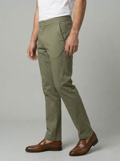 Celio Mens Olive Dobby Slim Fit Polyester Casual Trouser