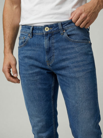 Celio Mens Blue Solid Slim Fit Cotton Jeans