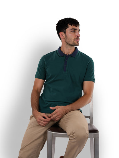 Green Solid Cotton Polo