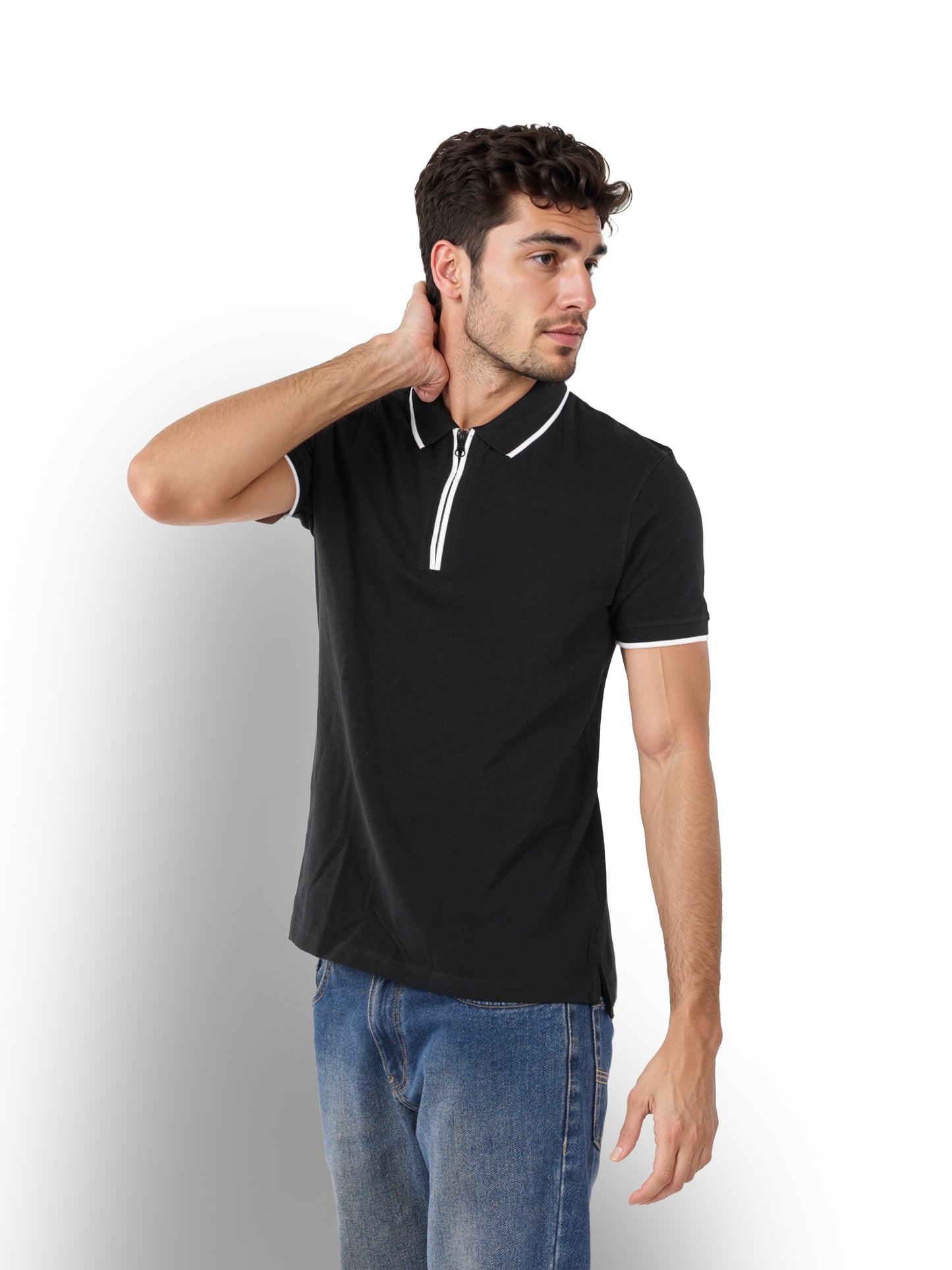 Black Solid Cotton Polo