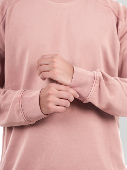 Pink Solid Cotton Sweatshirt