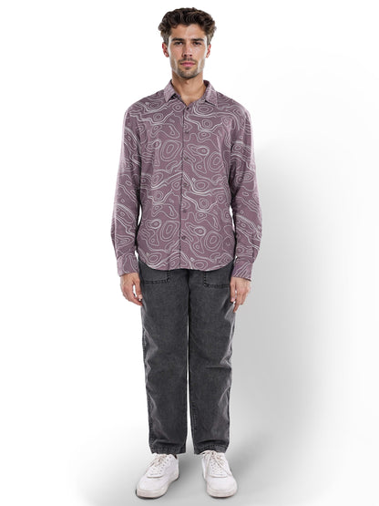 Purple Printed Linen Shirt