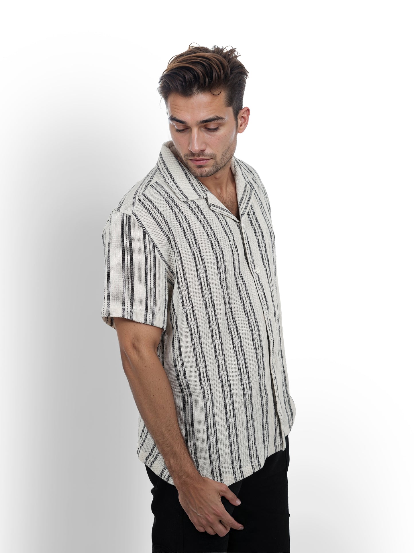 Beige Striped Cotton Shirt