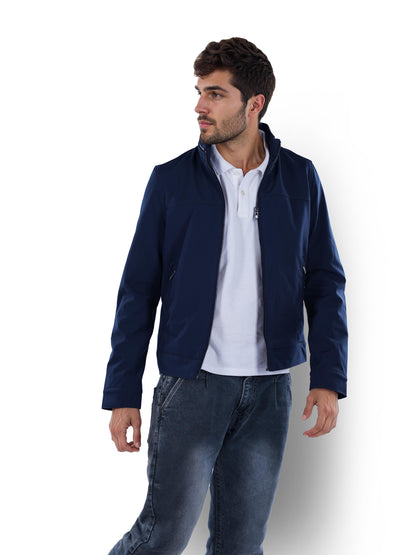 Navy Blue Solid Polyester Jacket