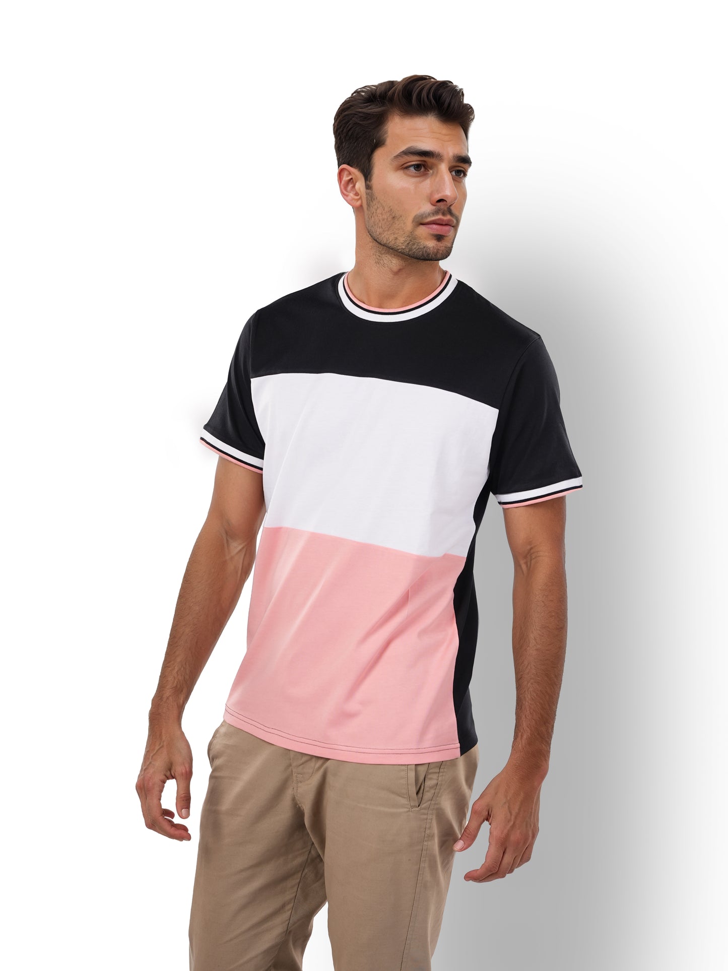 Black Colourblock Cotton T-shirt