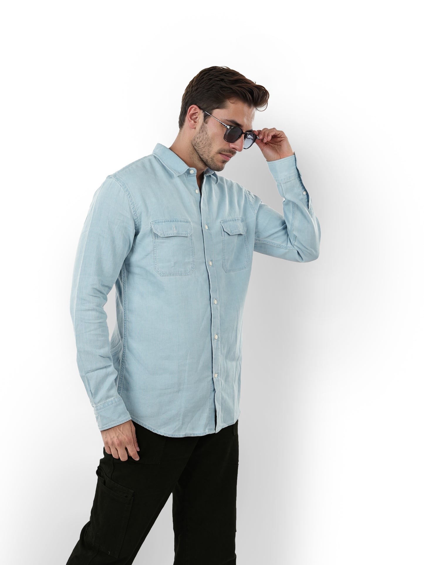 Blue Solid Cotton Shirt