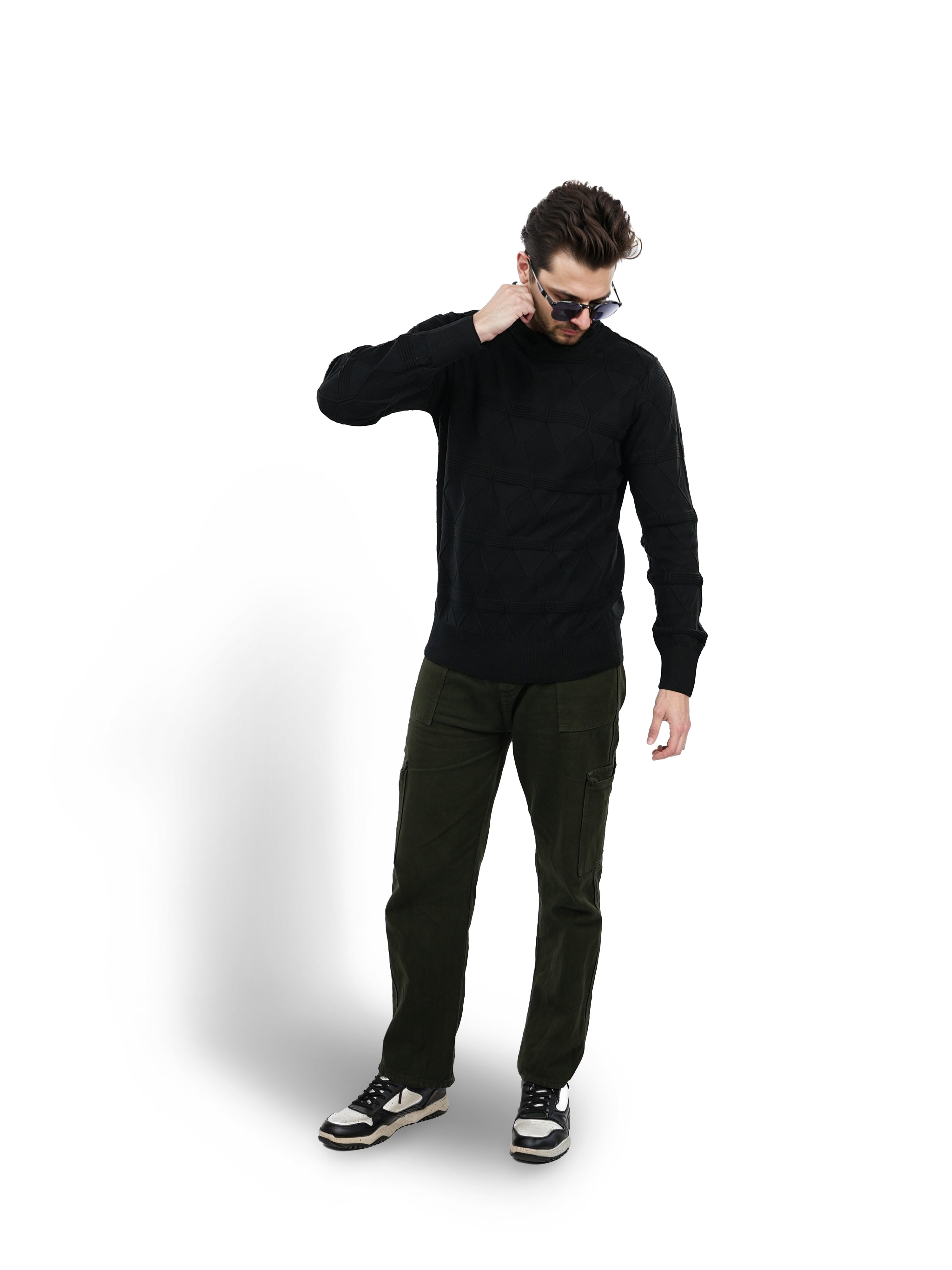 Black Solid Cotton Sweater