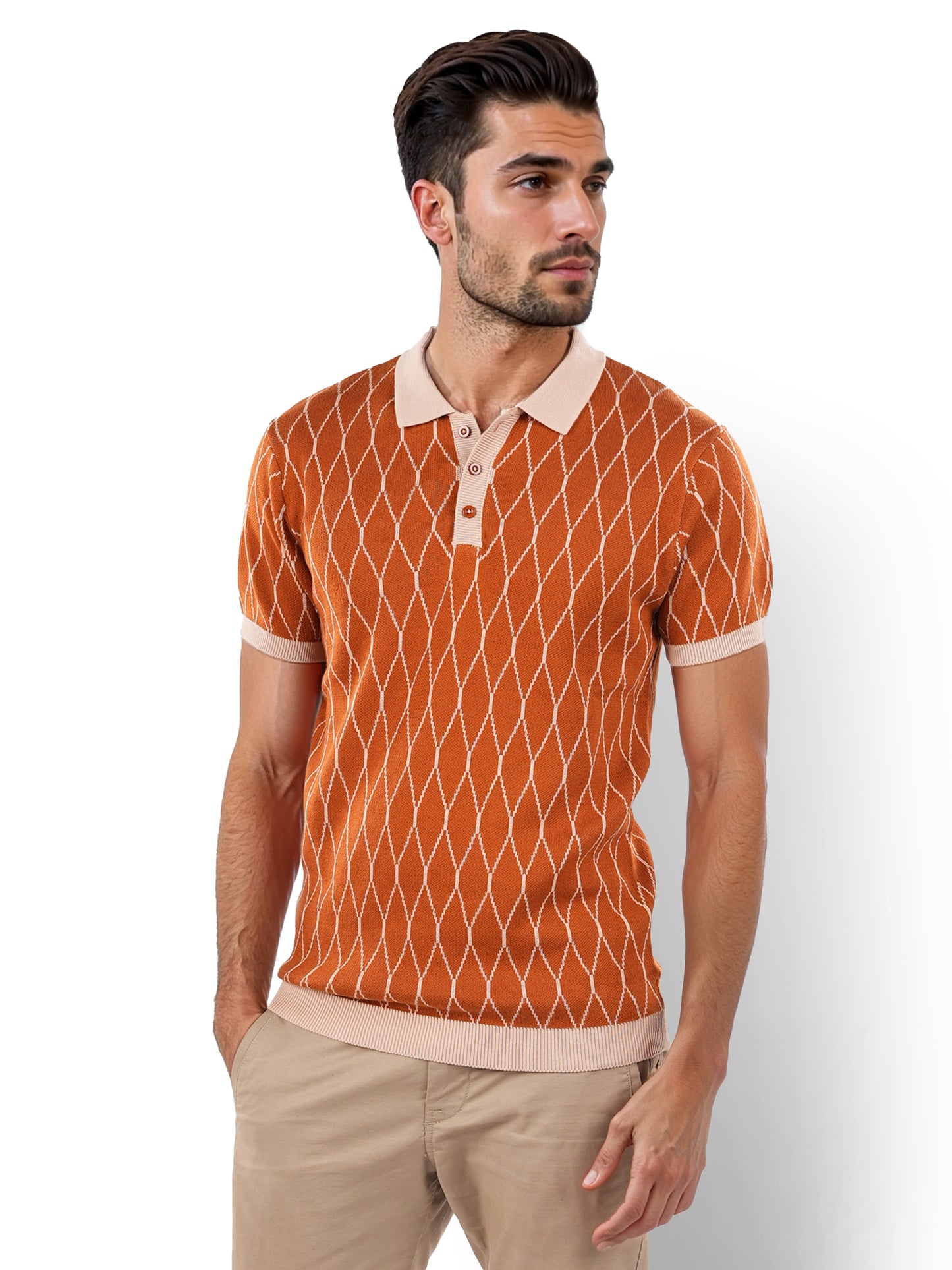 Brown Printed Cotton Polo