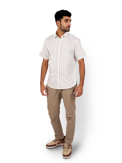 Black Striped Cotton-Linen-Blend Shirt