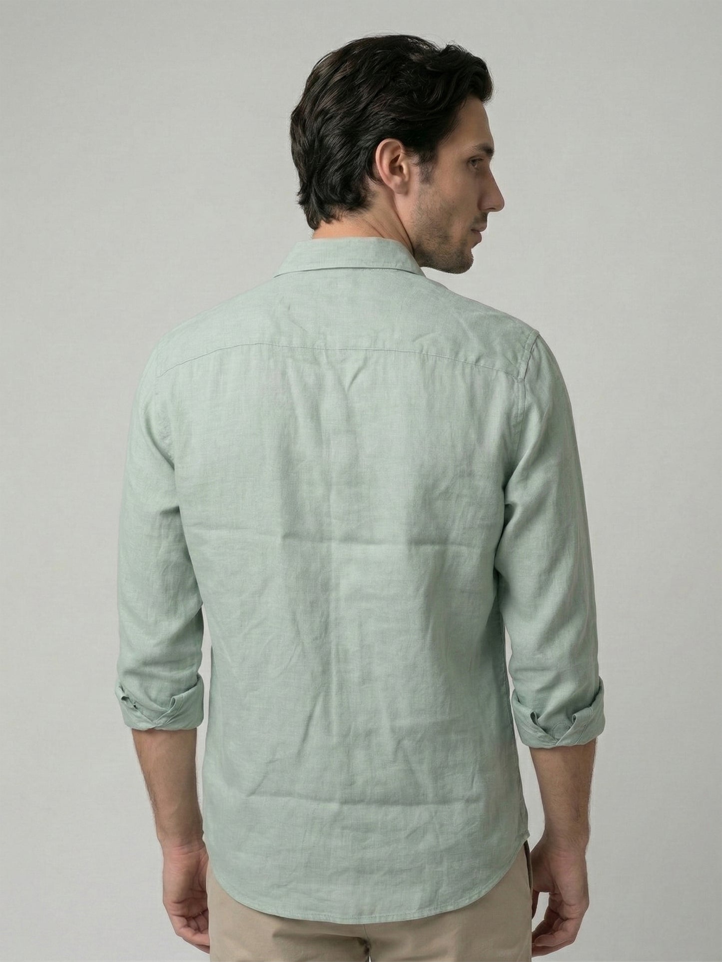 Celio Mens Green Solid Regular Fit Linen Shirts