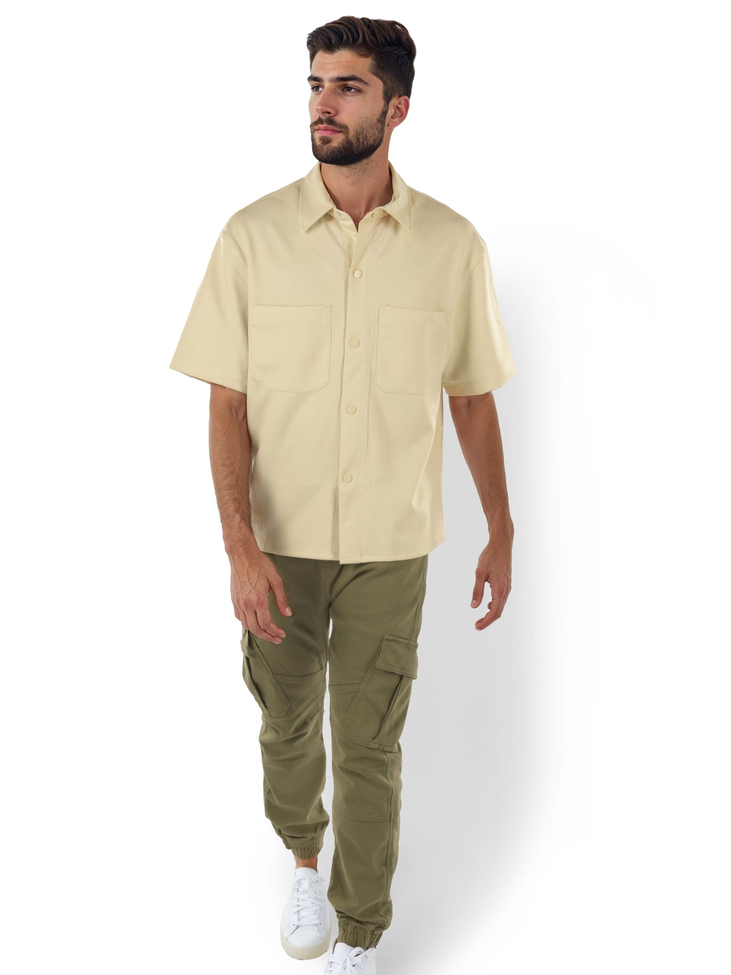 Beige Solid Polyester Shirt