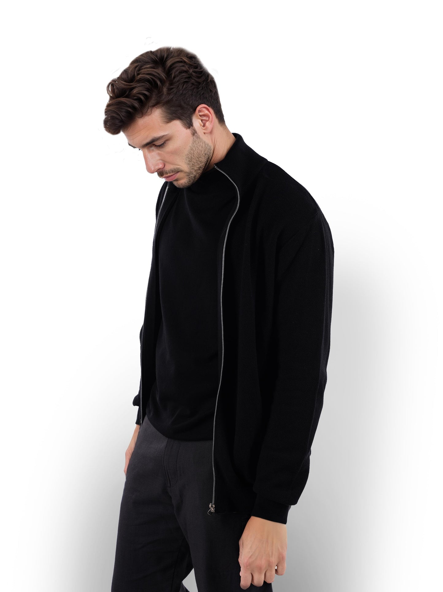 Black Solid Cotton Sweater