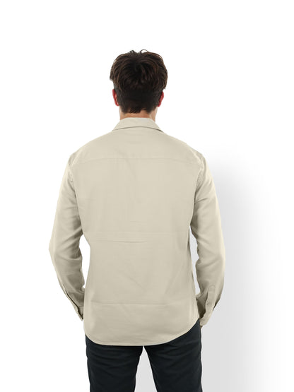 Beige Solid Cotton Shirt