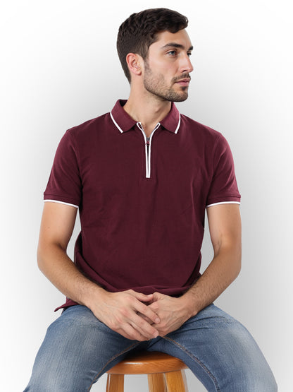 Burgundy Solid Cotton Polo