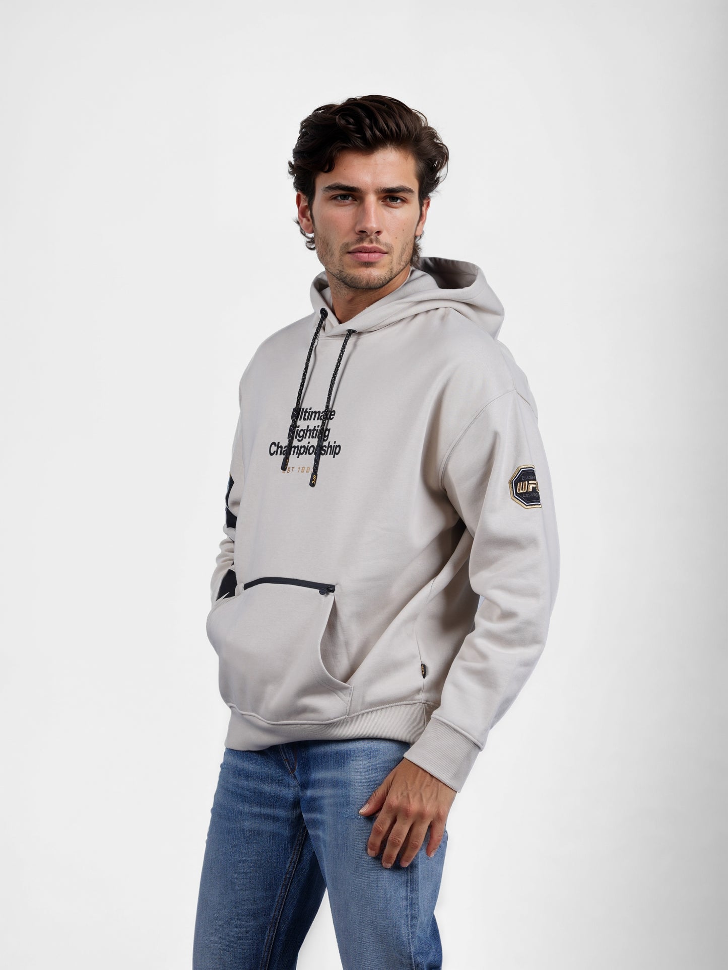 UFC - Beige Printed Oversized Cotton Sweatshirt