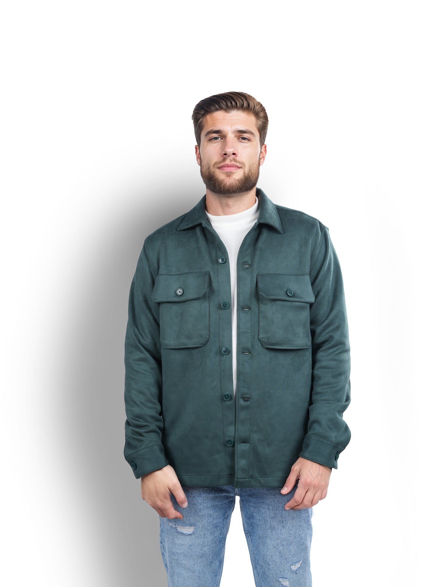 Green Solid Polyester Jacket