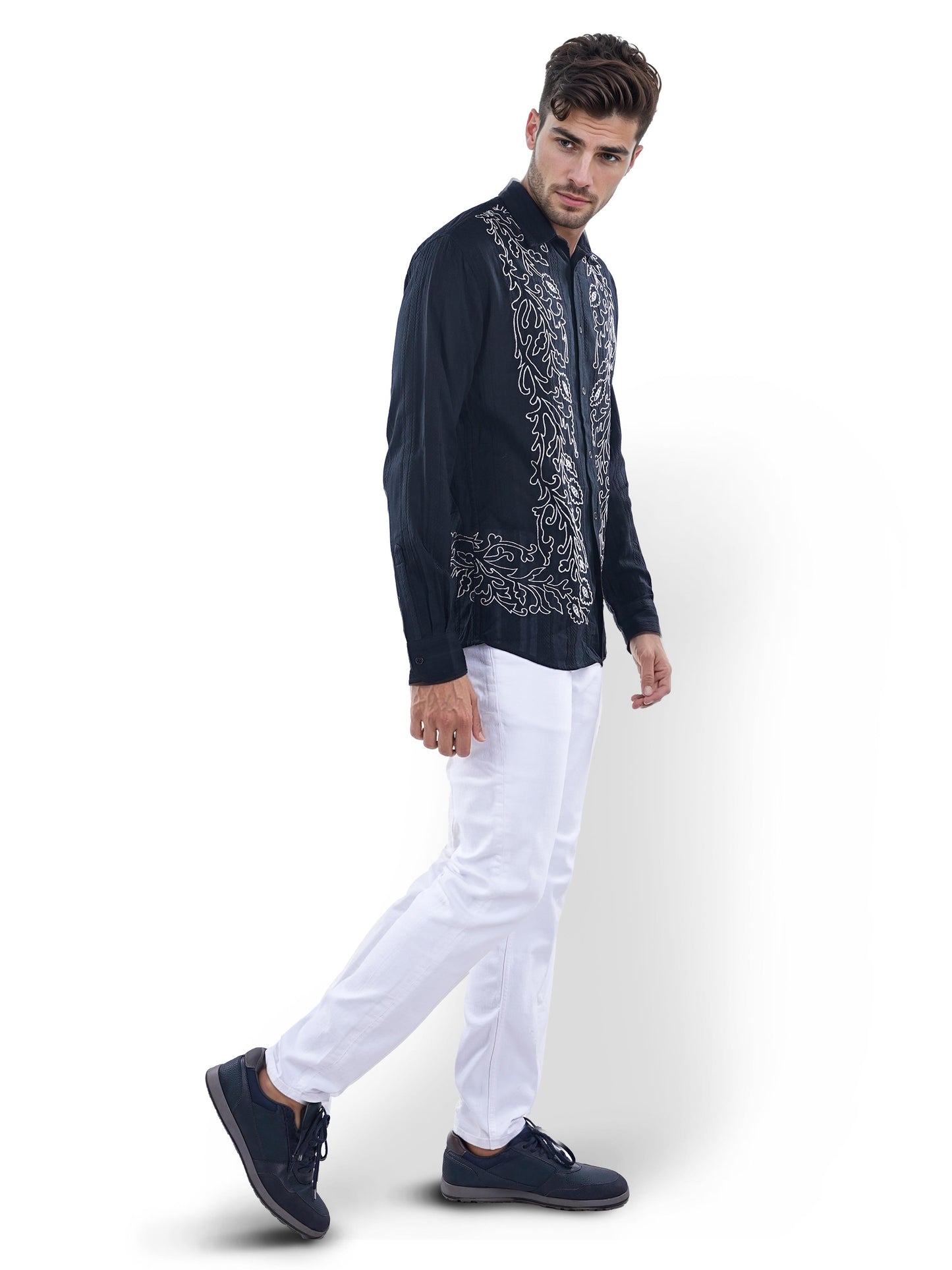 Black Embroidered Cotton Shirt