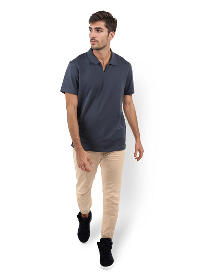 Navy Blue Solid Cotton Polo