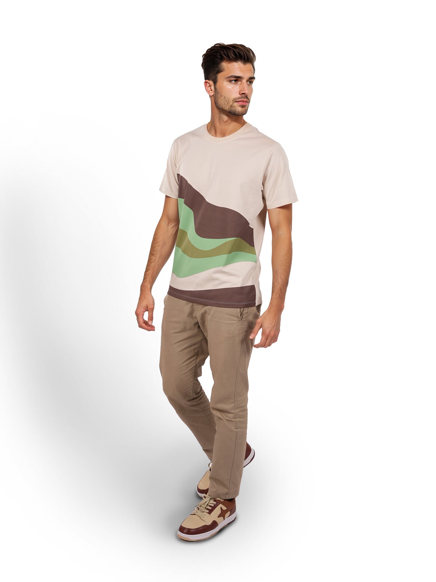 Beige Colourblock Cotton T-shirt