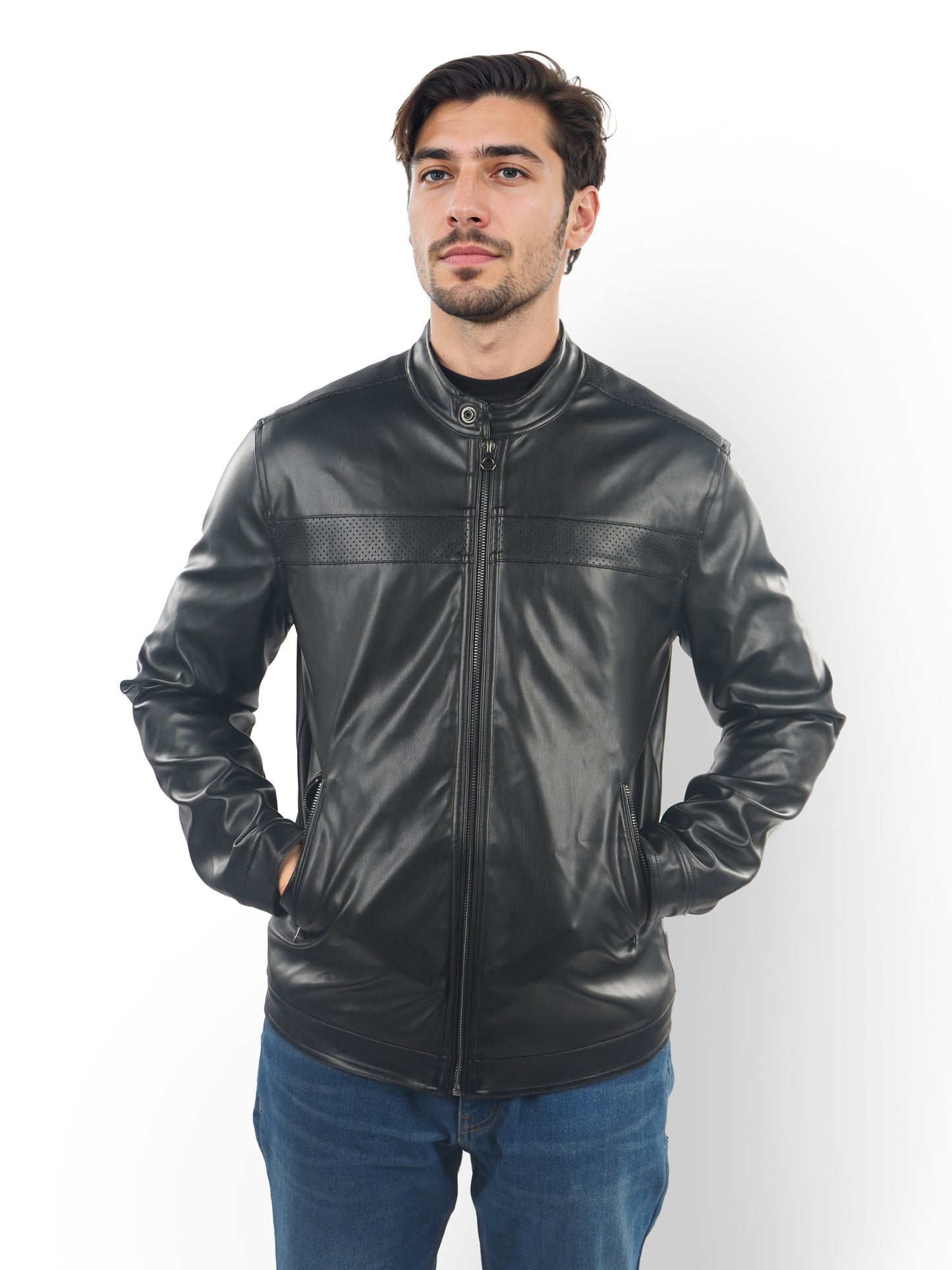 Black Solid Polyester Jacket