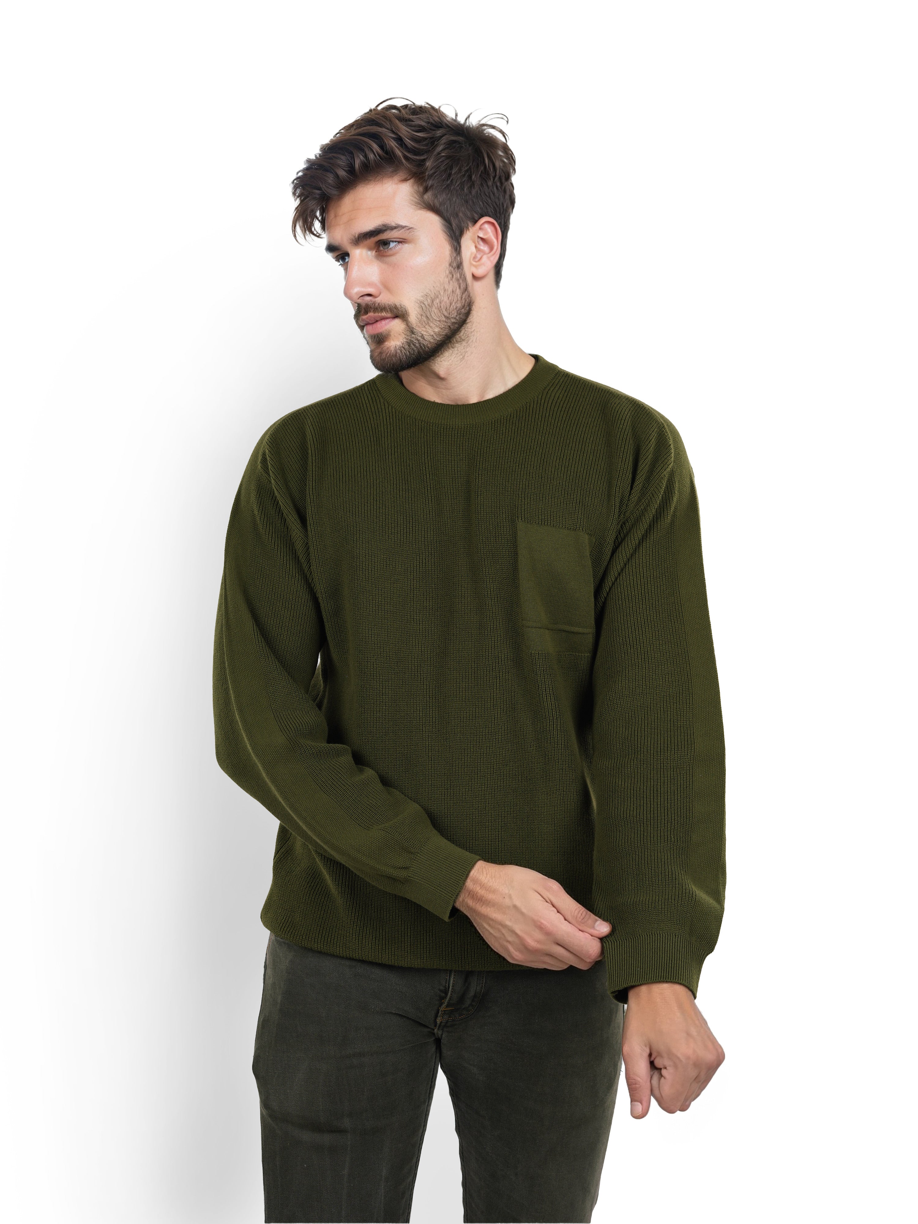 Khaki Solid Cotton Sweater