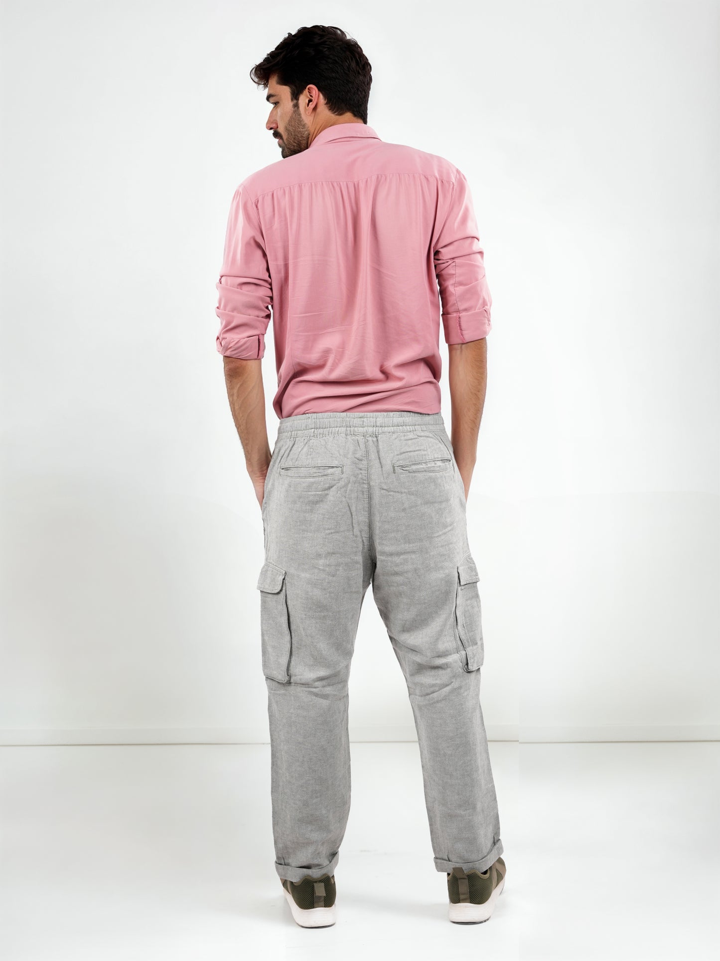 Grey Slim Fit Linen Trousers