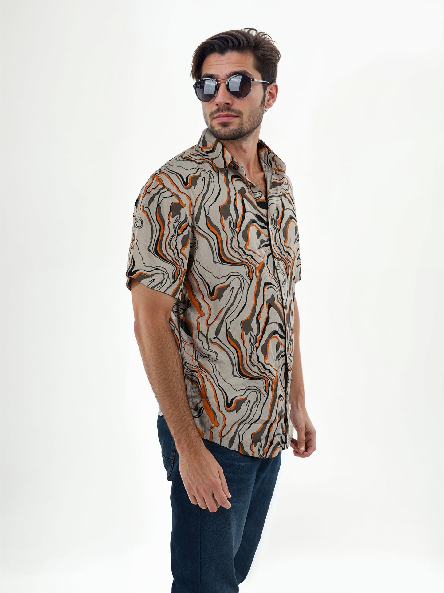 Taupe Printed Viscose Shirt