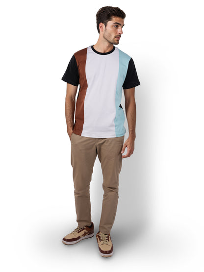 Brown Colourblock Cotton T-shirt